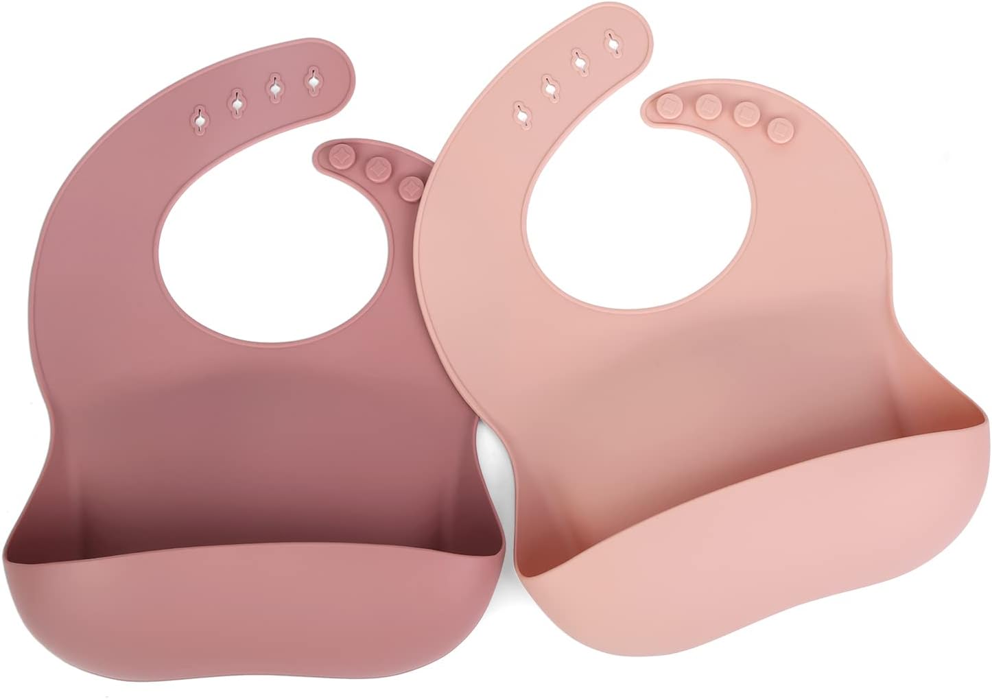 Ginbear Silicone Bibs for Babies Girl, Waterproof Adjustable Silicon Rubber Baby Feeding Bibs with Food Catcher Pocket for Toddlers 6 Months+ (Mauve/Baby Pink)