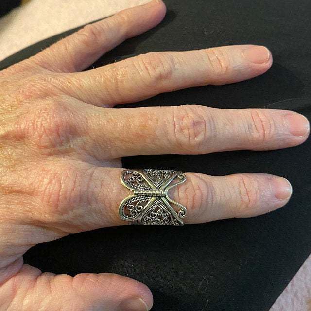 S925 Sterling Silver Ring Vintage Carved Butterfly Ring Jewelry Elegant Style Ladies Ring Versatile Opening Adjustable Ring - Image 3