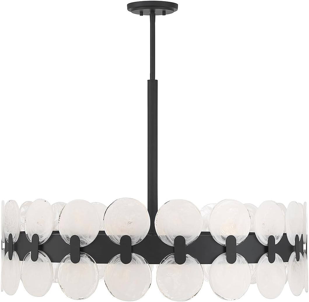Savoy House 1-3722-10-89 Boca Modern Vintage Strie Piastra Drum Chandelier, 10-Light 600 Total Watts, 25" H x 36" W, Matte Black