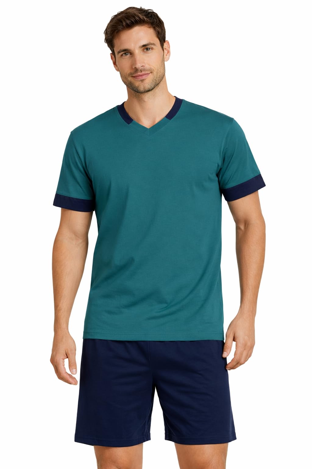 RAGNO Pigiama uomo corto 100% cotone maglia V art UA24NE - 54, Verde foresta