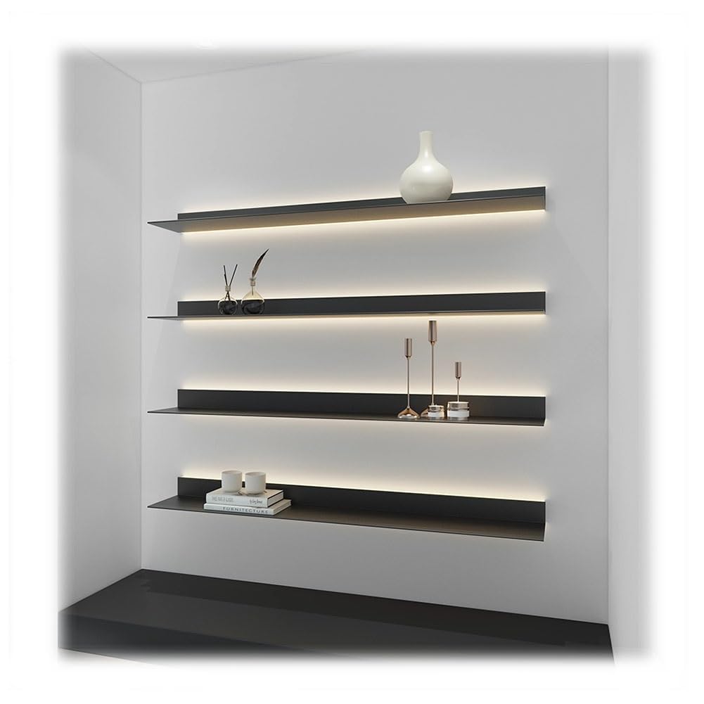SXSCARKX Wall Mounted Floating Metal Shelves Decorative Display Shelf With Built-in Illuminated LED Light For Bedroom, Living Room, Bathroom, Office