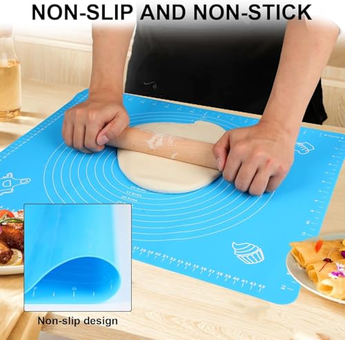 Image of Kettlekane 50 X 40 CM Reusable Silicone Baking Mat with Measurements, Stretchable Rolling Mat for Kitchen Roti Chapatti (Blue)