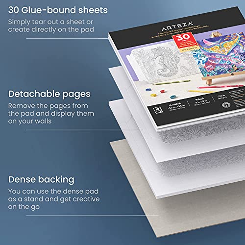 ARTEZA Ozeanmuster Malbuch für Erwachsene Set, 72 Buntstifte und 30 einseitige Malvorlagen mit DIY-Rahmen 20.3 x 20.3 cm… – Bild 8