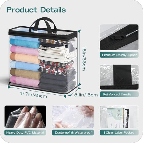 Image of 22L Set of 5 Transparent Storage Bags | Clear PVC Clothes & Wardrobe Organizer with Strong Zipper and Handle | Waterproof & Dustproof Cover for Sarees, Blankets, Baby Clothes & Toys