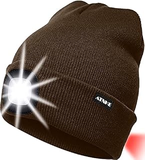 ATNKE 8LED Lighted Knit Hat,USB Rechargeable Running Headlamp Cap Ultra Bright Waterproof Light Lamp and Flashing Alarm Red Tail Light Multi-Color