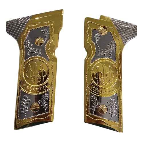 Luxury Metal Grips for Beretta 92X Centurion, M9A3, M9A4, Gold Nickel Plated, Matching Screws Included