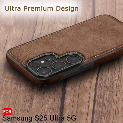 Image of TheGiftKart Genuine Leather Finish Back Cover Case for Samsung Galaxy S25 Ultra 5G | Shockproof Design | Camera & Screen Protection | Stunning Minimalist Design Back Cover Case (Chrome, Brown)