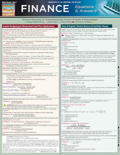 Finance Equations & Answers Laminated Reference Guide (QuickStudy Academic)
