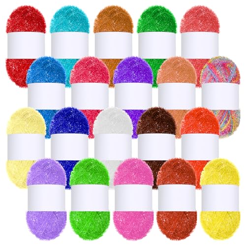 20 Skeins Scrubby Yarn for Dishcloths Multi-Colored Polyester Rainbow Crochet Soft Crochet Yarn Kit for Knitting Weaving Crochet Craft Project 328 Ft/ 109 Yard Each