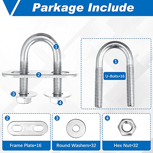 Image of Therwen 16 Sets Round U Bolts Zinc Plated Steel M6 Round Bend U Clamp with Nut Plate Washer (M6 x 16 mm x 46 mm)