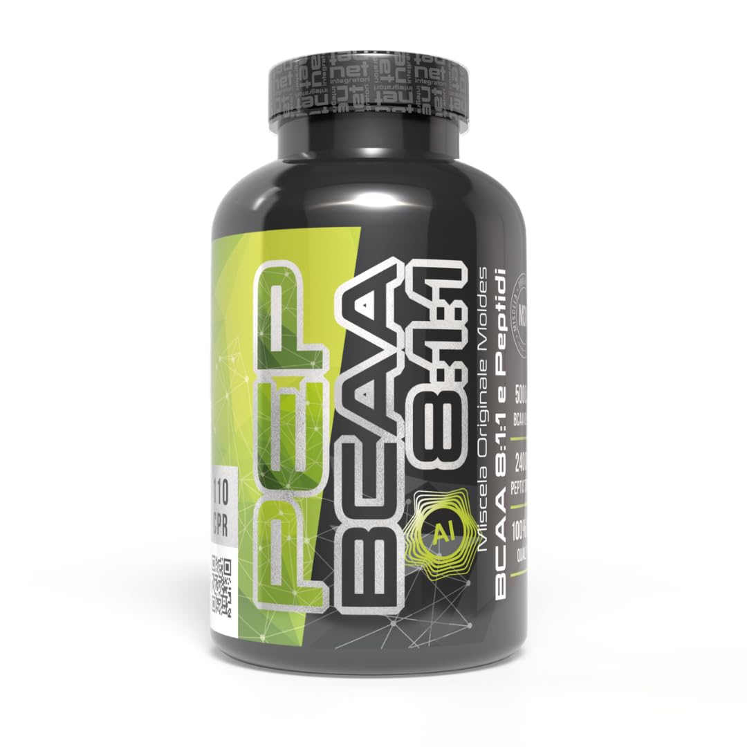 Net Integratori BCAA PEP 8:1:1 AI - 110 cps - Integratore Peptidi di Aminoacidi ramificati BCAA sviluppati con Intelligenza Artificiale per Sviluppo e Recupero Muscolare