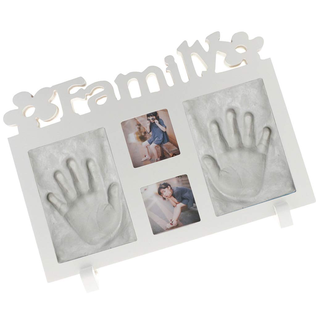 Cornice per foto con impronta delle mani, regalo per baby shower (argilla bianca)