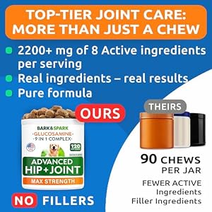 Bark&Spark Senior Advanced Glucosamine Chondroitin for Dogs - Hip Joint Pain Relief Pills - Old Dog Joint Supplement Large & Small Breed - Hip Joint Chews Joint Health Care Vitamin Treats - 120Ct Bark&Spark Senior Advanced Glucosamine Chondroitin for Dogs – Hip Joint Pain Relief Pills – Old Dog Joint Supplement Large & Small Breed – Hip Joint Chews Joint Health Care Vitamin Treats – 120Ct