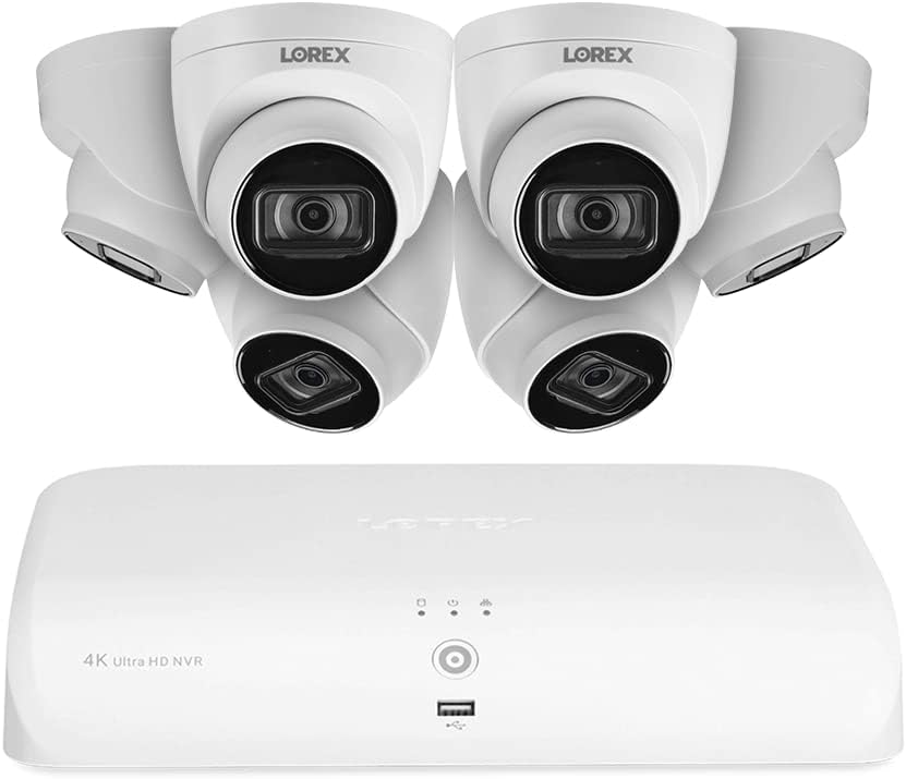 Lorex 4K (8 Camera Capable) 2TB Wired NVR System with 6 White IP Audio Dome Cameras