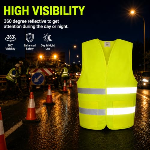 VOCHIC 12 Pack Safety Vests with Pockets, Yellow Reflective High Visibility - image 6