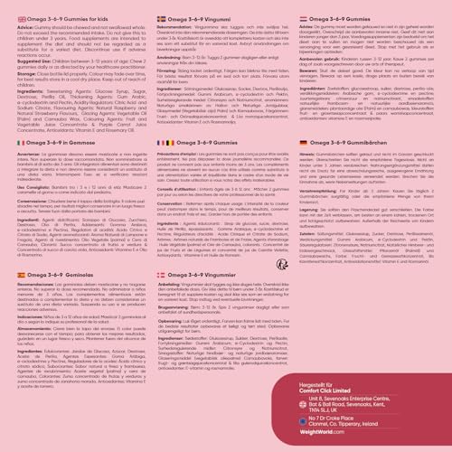 Omega 3 6 9 Gummibärchen für Kinder - 120 Vegane Gummies - 400mg - Erdbeeren & Himbeeren Geschmack - Perillaöl liefert Omega 3, 6 & 9-2 Monate Vorrat - Glutenfrei - Laktosefrei - maxmedix