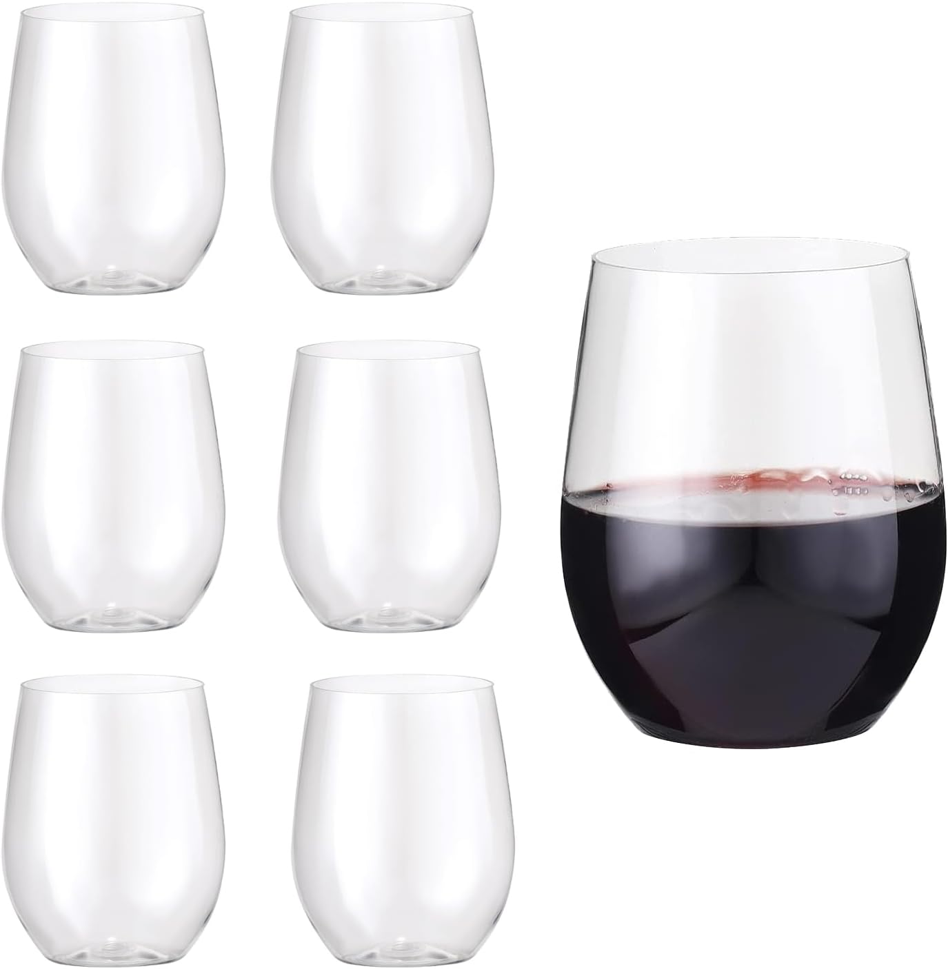 6 Pack Plastic Wine Glasses Stemless, 360 ml Crystal Clear Wine Cups, Reusable Plastic Wine