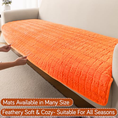 Image of HOKIPO 'Plush Haven' Premium Sofa Mat for 1 /2 /3 Seater & L Shape Sofa. Make Your Own Sofa Cover Set, Anti-Slip Mat Length 90(D) X 240(L) cm, Orange (AR-6288-OR)