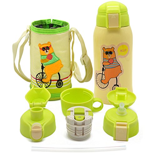 Preisvergleich Produktbild IGZOM Vakuum Thermosflasche,Doppelwandig Edelstahl Wasserflasche,Isolierflasche für Kinder,Familie 600ml Beige