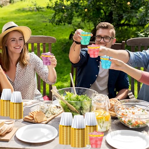 Image of 30 Pcs Gold Plastic Cups,9Oz Gold Rimmed Plastic Cups,Heavy Duty Gold Rim Clear Disposable Plasitc Cocktail Tumblers Wine Cup for Party,Wedding,Birthday,Christmas