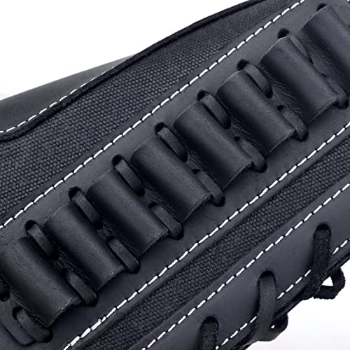 .357 30-30 .38 .32Win Spcl .32-40 Shell Holder Rifles Real Leather Rifle Cheek Rest Pad Buttstock And Gun Sling Shell Holder Cartridge Shoulder Straps (Leather+Canvas Black Set With Swivels) #TOP4