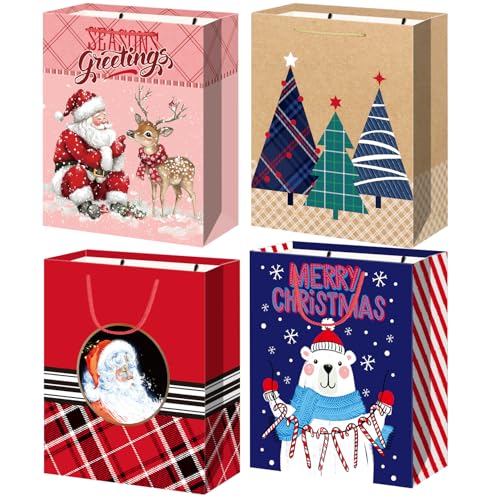 DECHISY 4 Stück Weihnachtstüten Groß mit Griff, Geschenktüten...