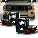 For Jeep Commander SUV Amber Black Replacement Headlights Driver/Passenger Head Lamps Pair New