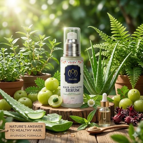 Image of Hair Growth Serum 50ml - Ayurvedic Herbal Formula for Hair Regrowth, Hair Fall Control & Scalp Nourishment with Amla & Aloe Vera, Lightweight Leave-In Treatment for Thicker, Stronger, Healthier Hair