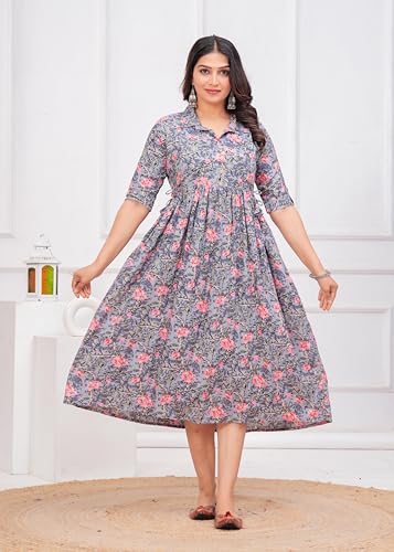 Image of Maternity Feeding Anarkali Kurti Dress for Women | Cotton Nursing Kurta with Both Side Zippers | Pregnancy & Nursing Wear | Comfortable Ethnic