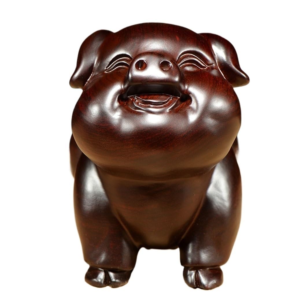 ATREDESES Office Decor Wooden Carving Pig Ornament Solid Wood Animal Home Living Room Moral Decoration Mahogany Crafts Home Decor(3.14in)