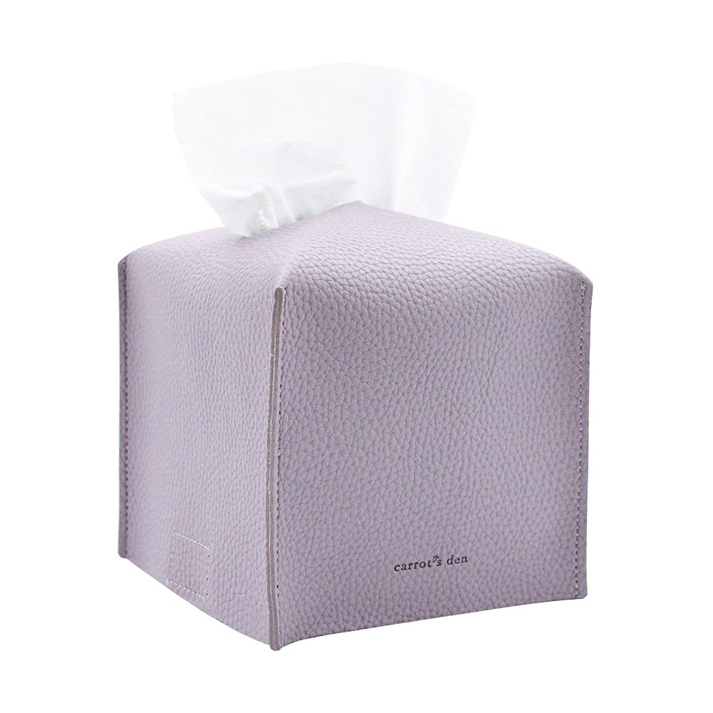 Carrot's Den Tissue Box Cover Holder with Bottom/PU Leather Decorative Organizer for Bathroom, Car, Office/Modern Home Decor (Lavender, Square)