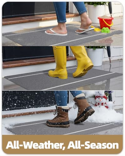Color G Fussmatte Aussen Innen 43.5 x 75cm, Schmutzfangmatte Außen rutschfest Wetterfest, Fußmatte Sauberlaufmatte Waschbar, Türmatte Outdoor Teppich für Eingang, Hund, Haustür, Garten (Grau)