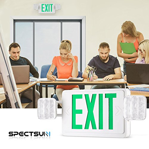 Spectsun 4 Pack Green Exit Sign With Emergency Light-Emergency Exit Lights With Battery Backup - 4 Pack, Illuminated Exit Sign/Emergency Light Combo/Emergency Light Fixture/Exit Emergency Light Combo #TOP2