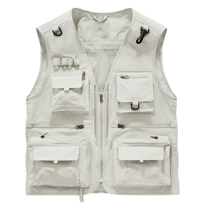 Chaleco de nailon para hombre con malla ventilada corte holgado y cremallera beige M