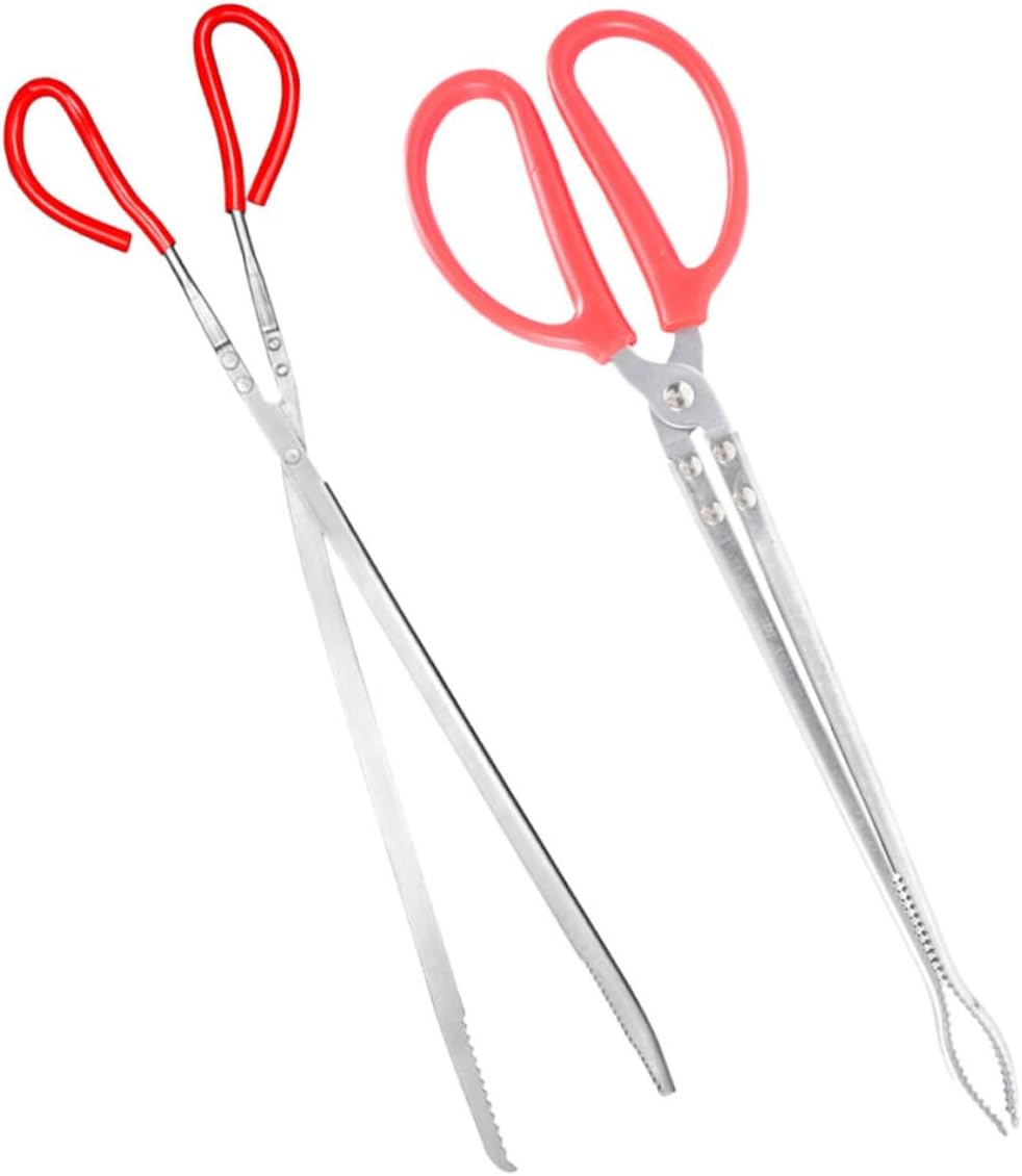 Didiseaon 2pcs Snake Catching Tool Stainless Steel Lizard Feeding Tongs Reptile Feeker