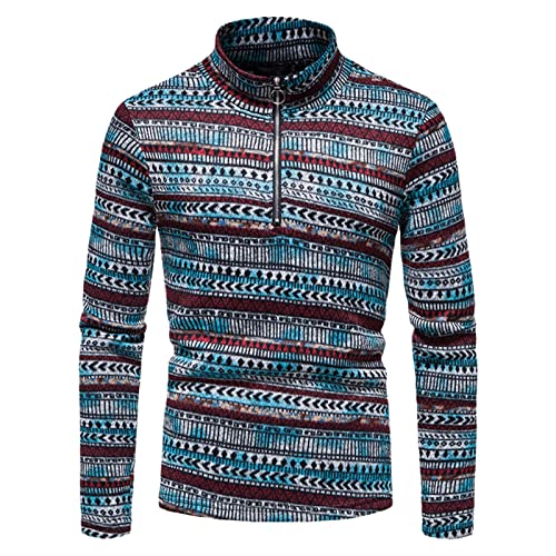 Pull à col roulé et demi-fermeture éclair homme imprimé ethnique XXL