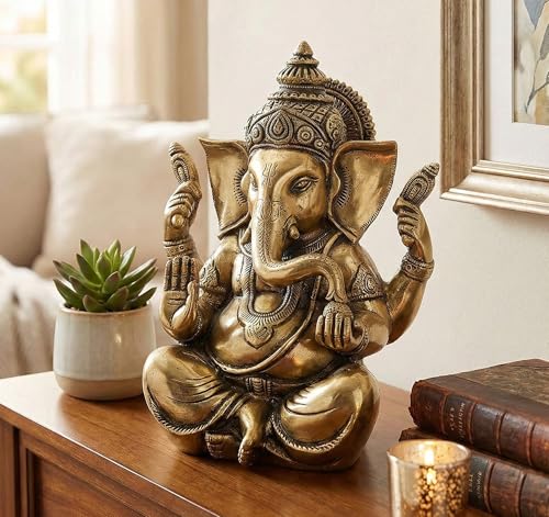 Estatua de Ganesha de 8 pulgadas en latón con acabado antiguo miniatura 4