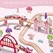 SainSmart Jr. Wooden Train Set 72 PCS Pink Train Set with Unicorn for Toddlers, Train Track Set Fit for Major Brands, Toddler Girl Toys with Castle - Ideal Train Toys Gift for 3 4 5 Year Old Girl