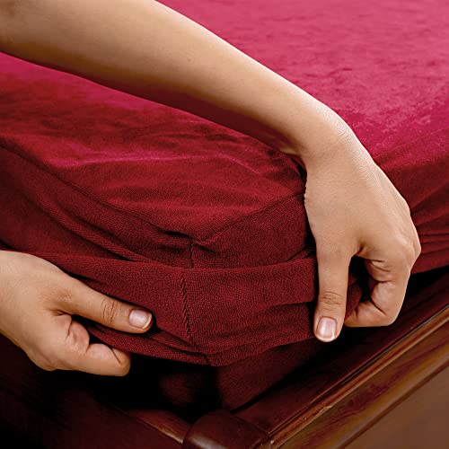 Image of 100% Waterproof Premium Cotton Feel Mattress Protector Double Bed Size, 72x72 Inches | Breathable and Hypoallergenic Ultra Soft Fitted Bed Protector Cover Fits Upto 10 Inches-(Maroon)