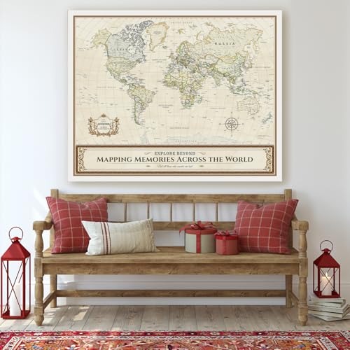 Image of DECORARTS - Large Colorful World Map Art Canvas Wall Art, Classic World Maps for Wall, Hand-Stretched Giclee Print, Home Office Statement Piece, Handcrafted in USA, 35x28''