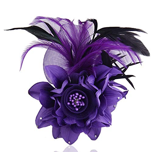 Elegant Flower Brooch for Women Wedding Party Dance Banquet Pins Feather Flower Fascinator Lady Floral Hairpins Dress Suit Lapel Pin Ceremony Accessories Corsage Brooches Vintage Jewelry Gifts