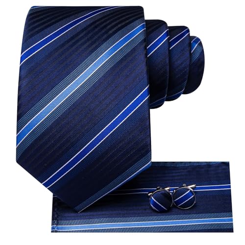 Image of Hi-Tie 70 inches Ties for Men Silk Extra Long Necktie and Pocket Square Cufflinks Set Men Big and Tall Tie Business