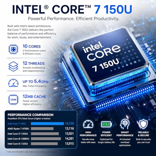 Image of HP 15.6 inch FHD IPS Touchscreen Laptop, Intel Core 7 150U, 16GB DDR5 RAM, 256GB SSD, 2026 Edition, Copilot Key, Wi-Fi 6, Numeric Keypad, Windows 11, Thin & Lightweight Laptop for Business & Students