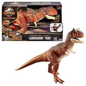 Jurassic World Carnotaurus Super Colosal Dinosaurio articulado 60cm, figura de juguete para niños (Mattel HBY86)