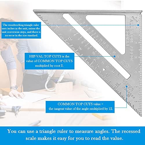 GIRAFEDA 2 PCS Aluminum Carpentry Square 7 Inch Triangle Ruler Roofing Square Tools with Black Metal Ruler L Shape Right Angle Ruler for Carpenter, Engineer, Roofer, Craftsmen(12x8 inch,7x7 inch)