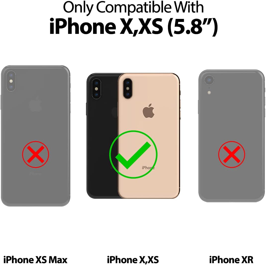 GOOSPERY Magnetic Secure Bumper Compatible with iPhone Xs/X, Card Holder Wallet Case, Easy Magnet Auto Closure Dual Layer Protection Sleek iPhone Case with Sticky Mirror Red