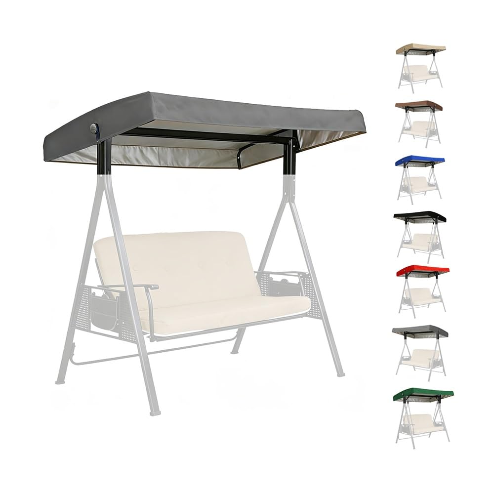 BEWEGNLNHK ﻿75''x47'' Outdoor Swing Canopy Replacement Top Cover, Sun Shade Swing Canopy Replacement Cover, 2 3 Seater Waterproof Porch Swing Canopy Replacement Top(Grey)