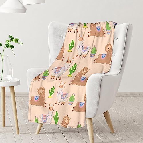 Blanket for Girl - 30x40 Inches Cute Llama Throw Gifts - Brown Soft Fuzzy Blankets for Couch & Office