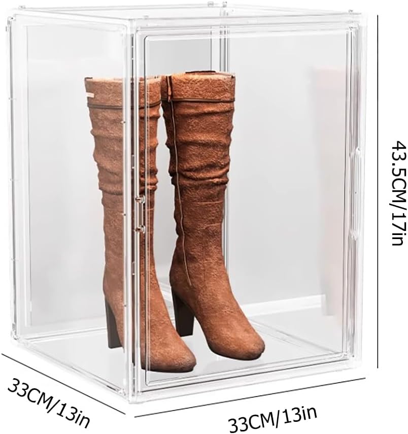 Large Boot Storage Boxes ,Acrylic Display Case ,Clear Sneaker Storage Stackable,Shoe Bin Container, Display Case Box with Lids for Sneaker Purses Handbags Books,2pc