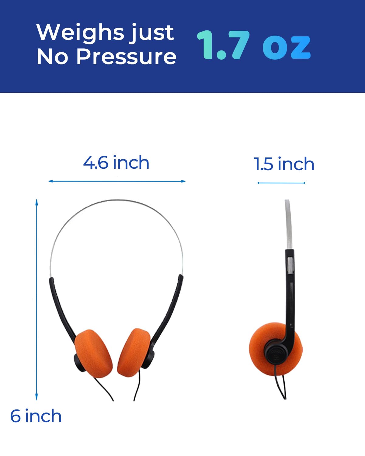 Confezione da 10 cuffie per studenti scolastici, cuffie sfuse con jack da 3,5 mm, comodi cuscinetti morbidi, archetto regolabile, cavo anti-groviglio da 1,2 m, per computer, tablet e laptop